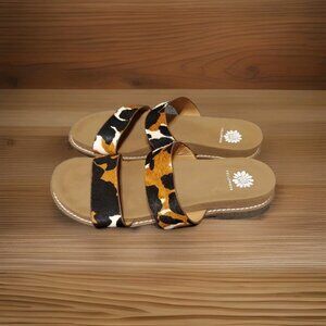 Yellow Box Slides Keily Sz 8.5 Real Fur Dyed And Treated Cow Hair Summer Flips